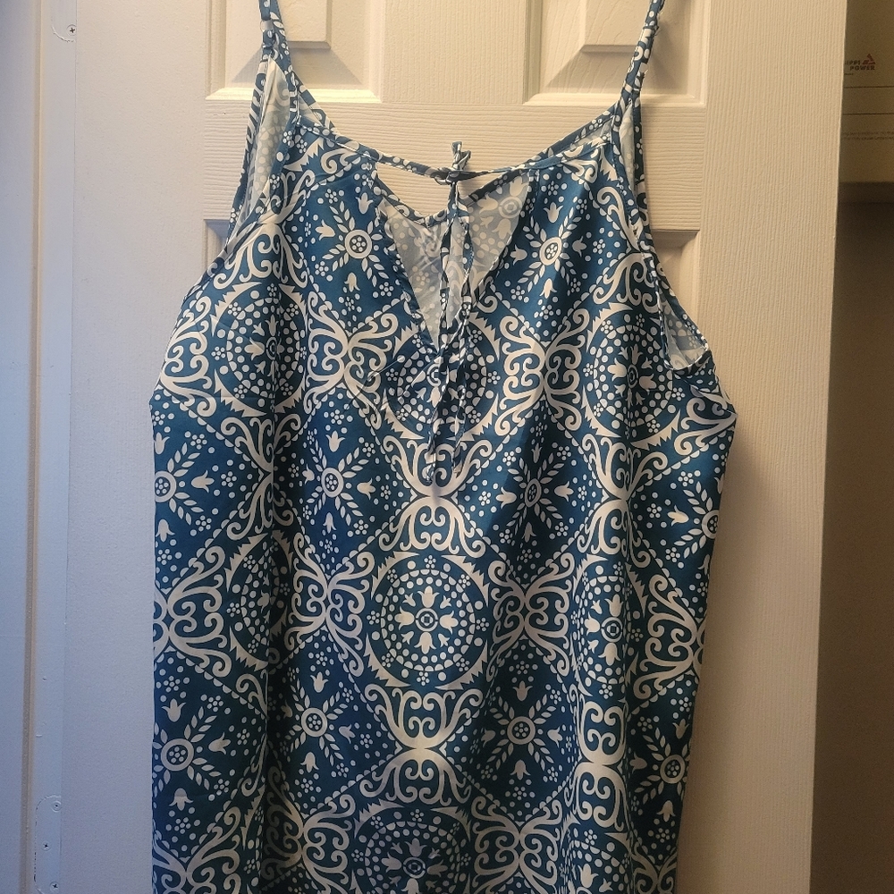 Blue green and white summer beach top